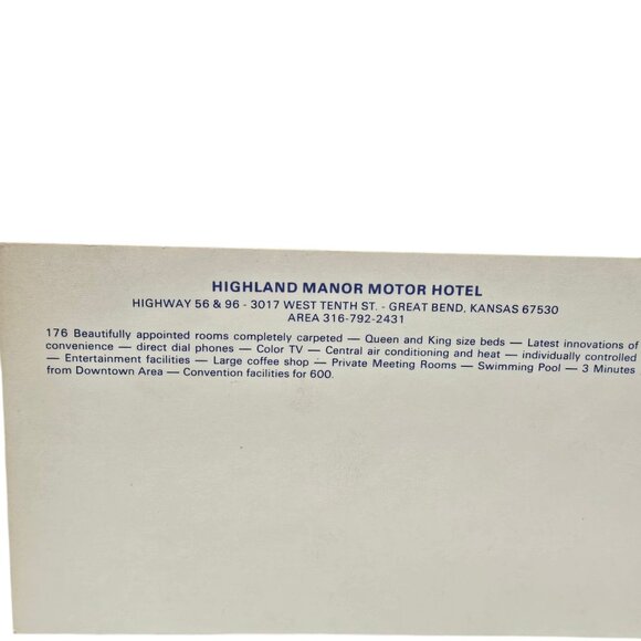 Vintage Highland Manor Motor Hotel Postcard Great Bend Kansas Large - Picture 2 of 15